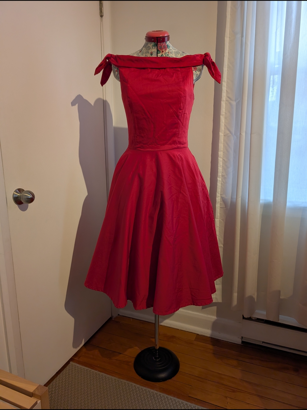 Red Off-Shoulder Fit-and-Flare Dress by Timeless London Size Small